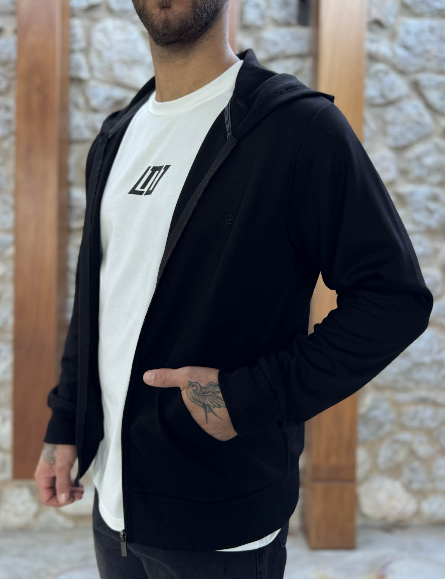 Origin ανδρική μαύρη ζακέτα με κουκούλα 261077M φωτογραφία